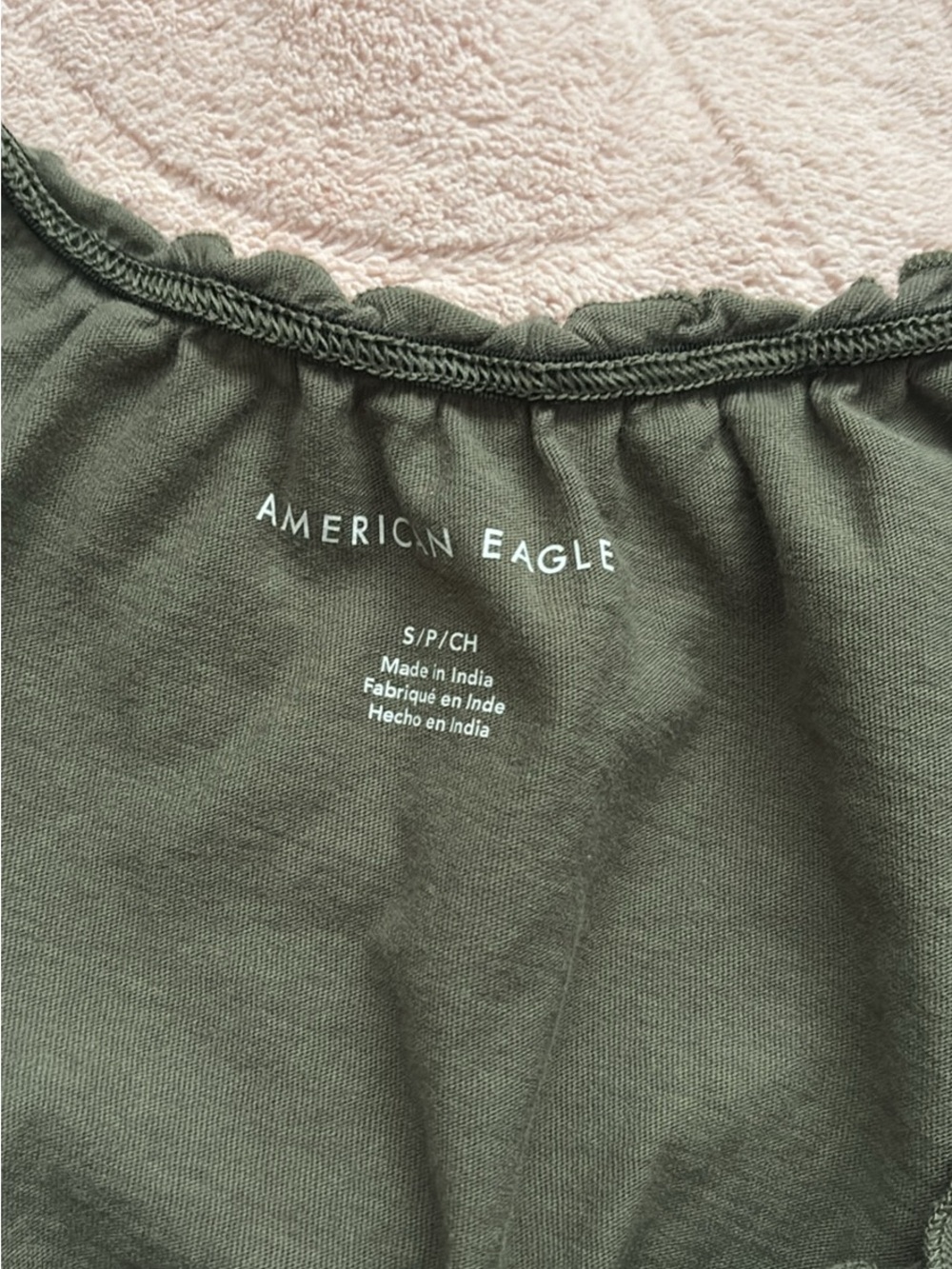 100%Cotton American Eagle Outfitters Olive Green Ruffled Peplum Cropped Tank Top - Picture 2 of 4